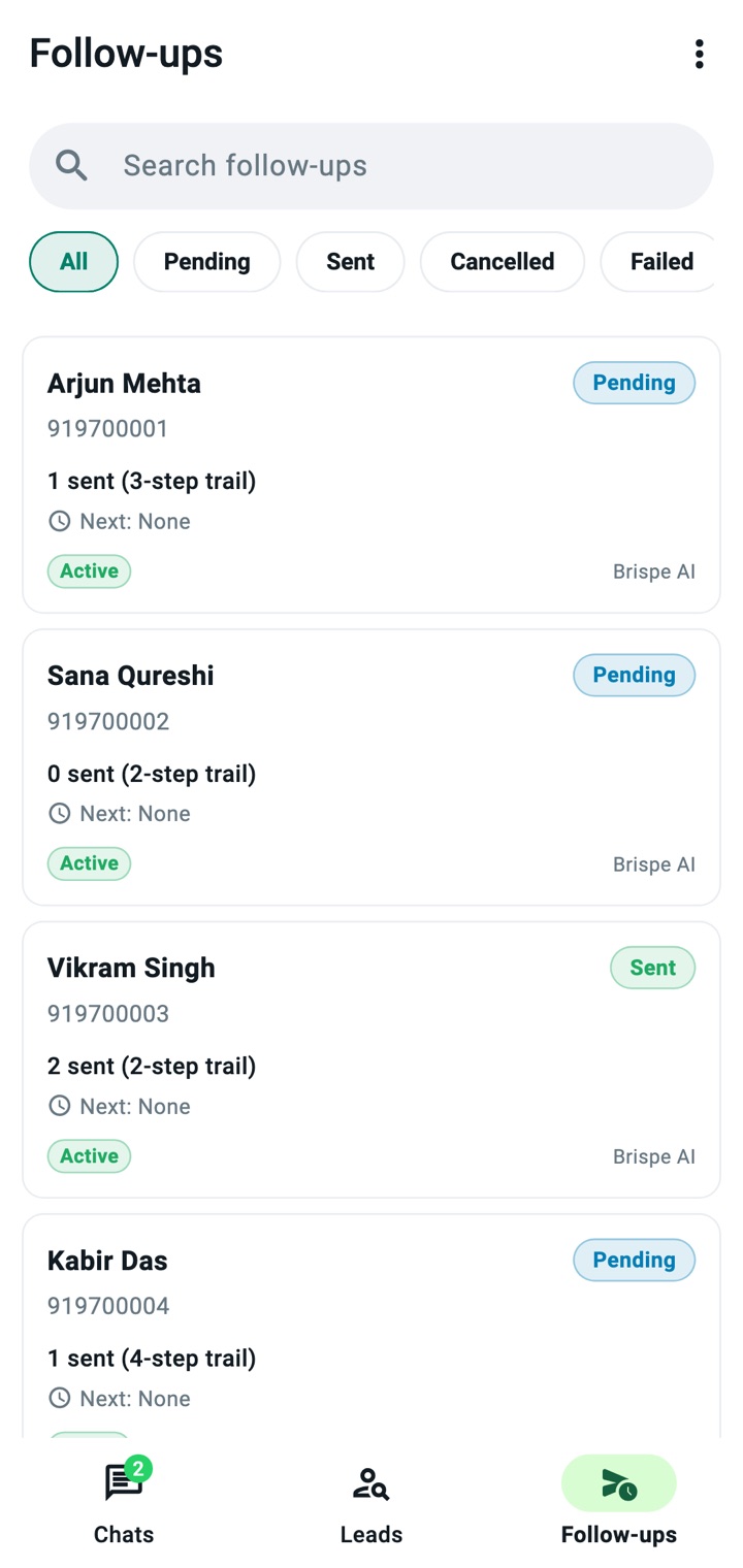 Scheduled follow-ups in the Brispe app